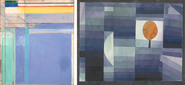 Richard Diebenkorn, Ocean Park, No. 79, 1975, Image:  Philadelphia Museum of Art: Purchased with a grant from the National Endowment for the Arts and with funds contributed by private donors, 1977, 1977-28-1, Artwork: © The Richard Diebenkorn Foundation Paul Klee, The Harbinger of Autumn, 1922, Yale University Art Gallery, New Haven